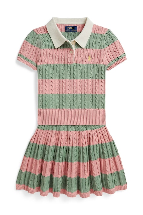 Polo Ralph Lauren pletena obleka bombažna roza črtasta 312B17824001