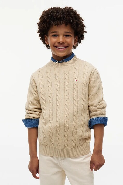 Tommy Hilfiger Sweter dziecięcy bawełniany brązowy KB0KB09753