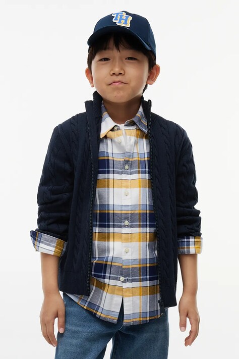 Tommy Hilfiger Sweter rozpinany dziecięcy bawełniany granatowy KB0KB10625
