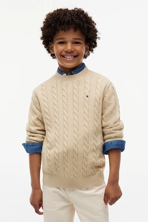 Tommy Hilfiger Sweter dziecięcy bawełniany brązowy KB0KB09753