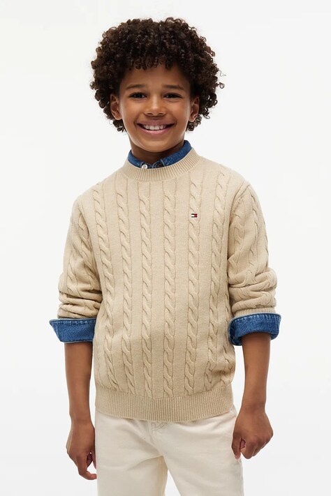 Tommy Hilfiger Pulover pentru copii din bumbac bej KB0KB09753