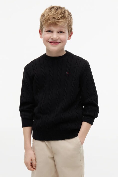 Tommy Hilfiger Sweter dziecięcy bawełniany czarny KB0KB09753