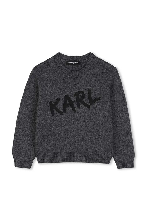 Karl Lagerfeld Pulover za djecu s dodatkom vune sivi Z31380
