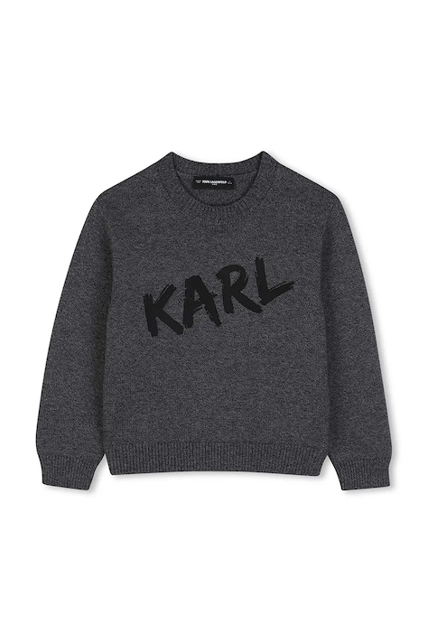 Karl Lagerfeld Pulover za djecu s dodatkom vune sivi Z31380