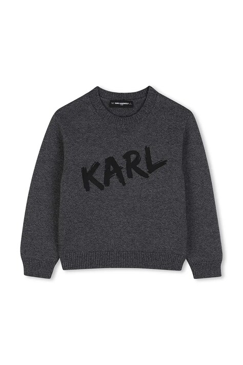 Karl Lagerfeld Pulover za djecu s vunom sivi Z31380