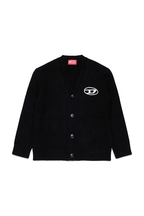 Diesel Kardigan za djecu s dodatkom vune KLABO CARDIGAN OVER KNITWEAR crni J03027