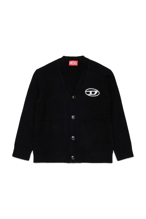Diesel Kardigán detský s prímesou vlny KLABO CARDIGAN OVER KNITWEAR čierny J03027