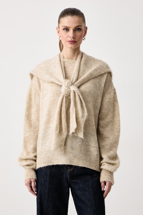 Haveone Sweter damski z dodatkiem wełny beżowy MMA.R143