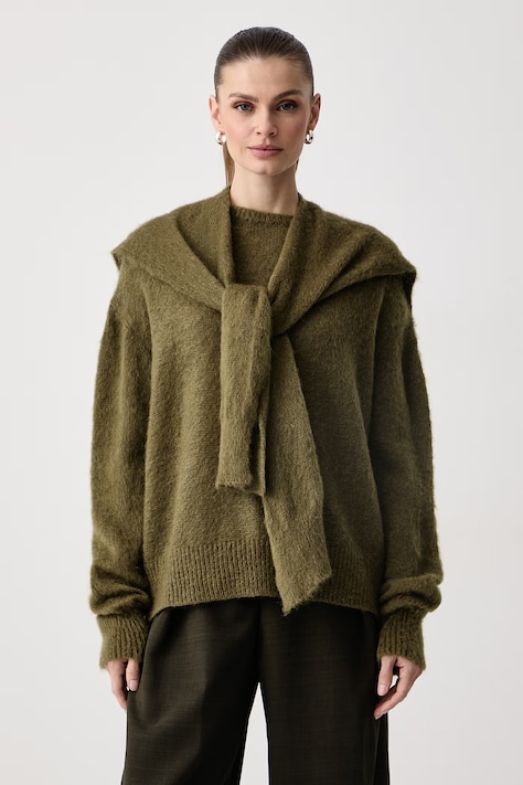 Haveone Sweter damski z dodatkiem wełny zielony MMA.R143
