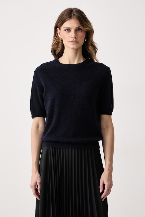 Haveone Sweter z krótkim rękawem damski z kaszmirem granatowy MNC.R095