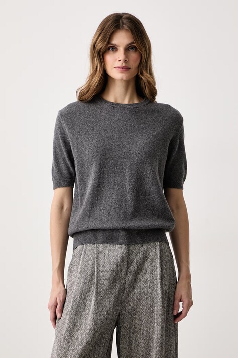 Haveone Sweter z krótkim rękawem damski z kaszmirem szary MNC.R095