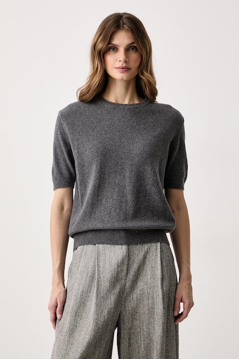 Haveone Sweter z krótkim rękawem damski z kaszmirem szary MNC.R095