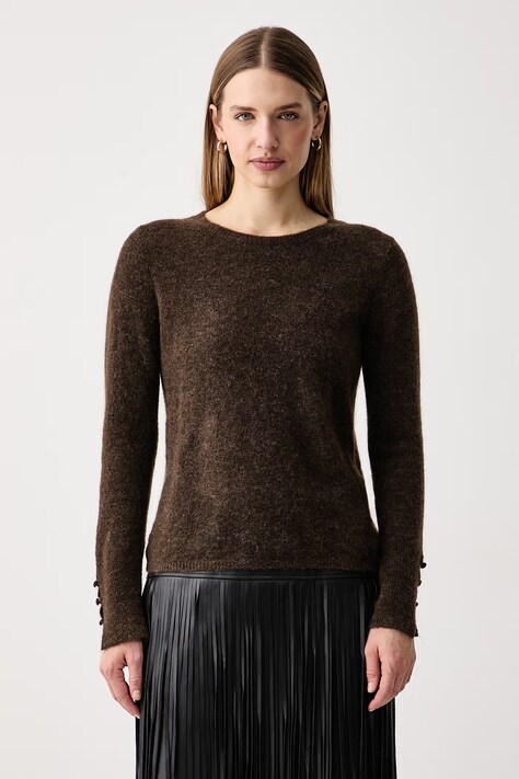 Mos Mosh Sweter damski z wełną Sophia brązowy 183530