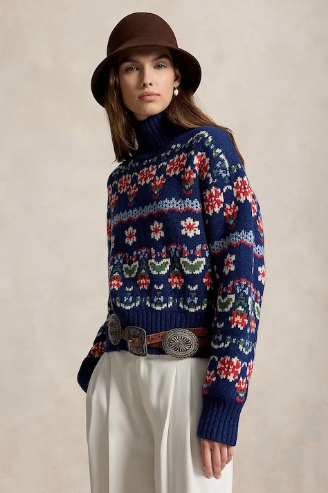 Polo Ralph Lauren Sweter damski z wełną niebieski 211B23913