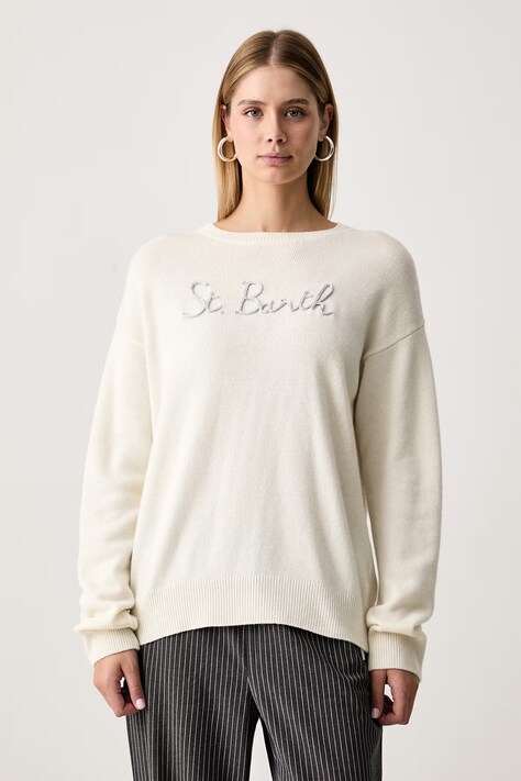 MC2 Saint Barth Sweter damski z wełną beżowy TESS001