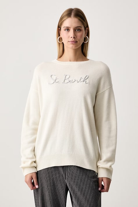 MC2 Saint Barth Sweter damski z wełną beżowy TESS001