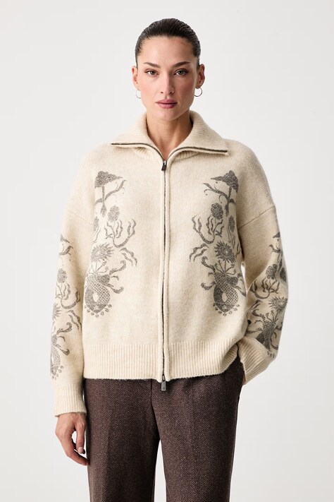Scotch & Soda Sweter rozpinany damski z wełną beżowy U9B01785T
