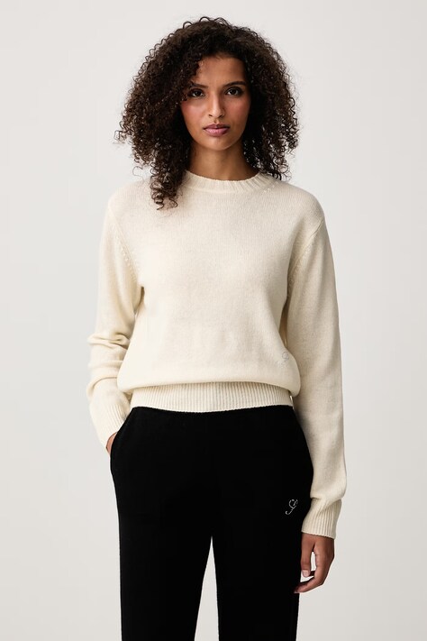 Sporty & Rich S Logo sweter z kaszmirem damski beżowy WS01282327CR01