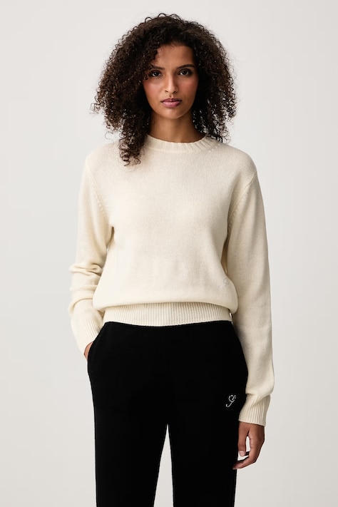 Sporty & Rich S Logo sweter z kaszmirem damski beżowy WS01282327CR01