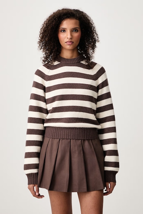 Sporty & Rich Striped sweter wełniany damski brązowy WS10483000BR03
