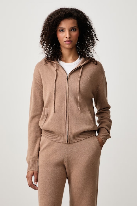 Sporty & Rich S Logo sweter rozpinany z kaszmirem damski brązowy CA00283327BE02
