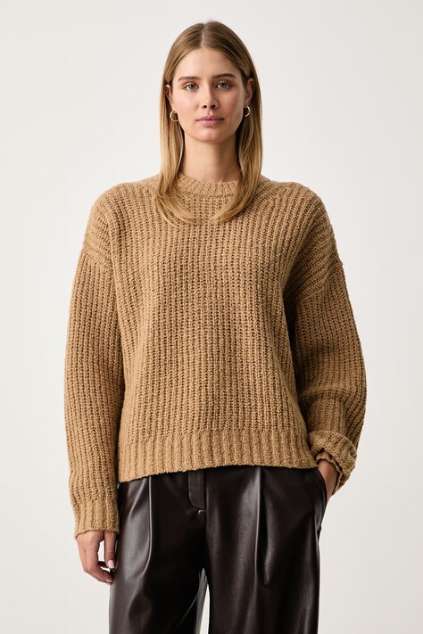 MICHAEL Michael Kors Sweter damski z wełną brązowy MF661JSML1