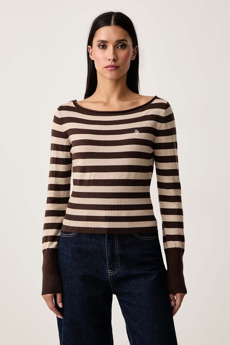 Guess Jeans Sweter damski z dodatkiem wełny brązowy W6BR66 Z1616