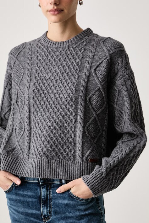 Guess Jeans Sweter damski z dodatkiem wełny szary W6BR15 Z1260