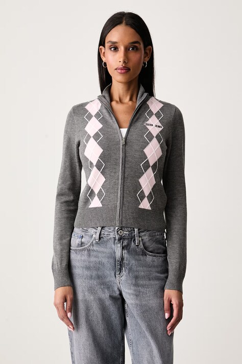 Guess Jeans Ζακέτα γυναικεία με μαλλί γκρί W6BR10 Z1253