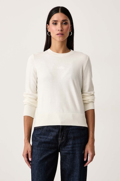 Guess Jeans Sweter damski z dodatkiem wełny beżowy W6BR01 Z1244