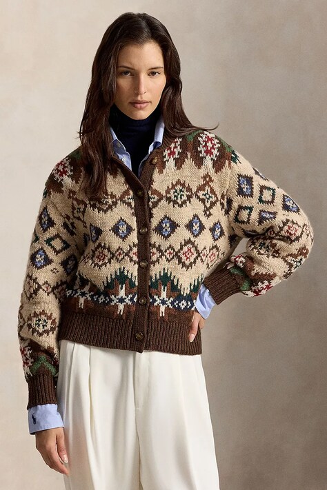 Polo Ralph Lauren Kardigan damski wełniany beżowy 211B23919