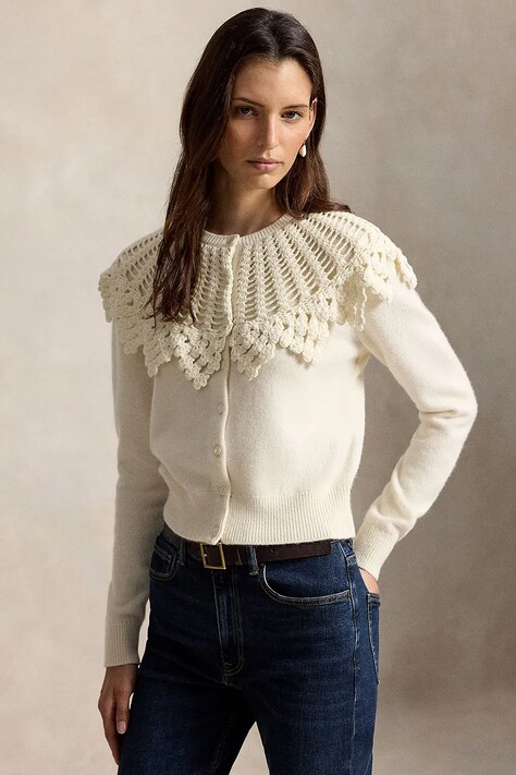 Polo Ralph Lauren Kardigan damski z wełną beżowy 211B23920