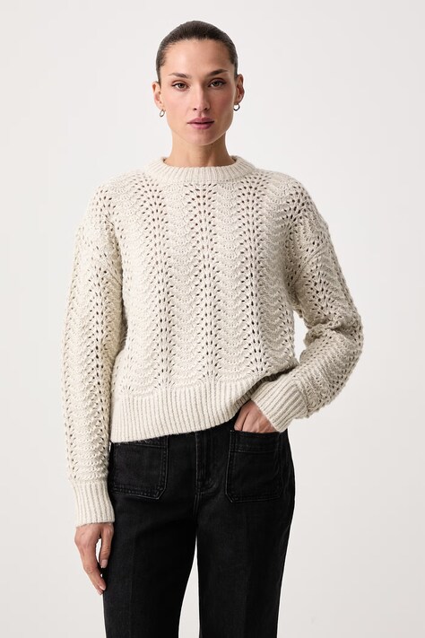 Levi's Sveter dámsky s prímesou vlny CHARLOTTE POINTELLE CREWNECK béžový 007VK
