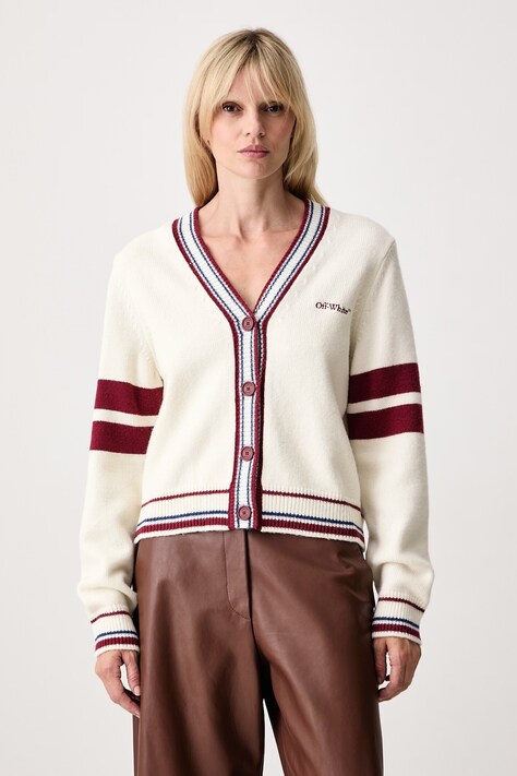 Off-White College Knit Crop kardigan s vunom za žene bež 2FE00530T