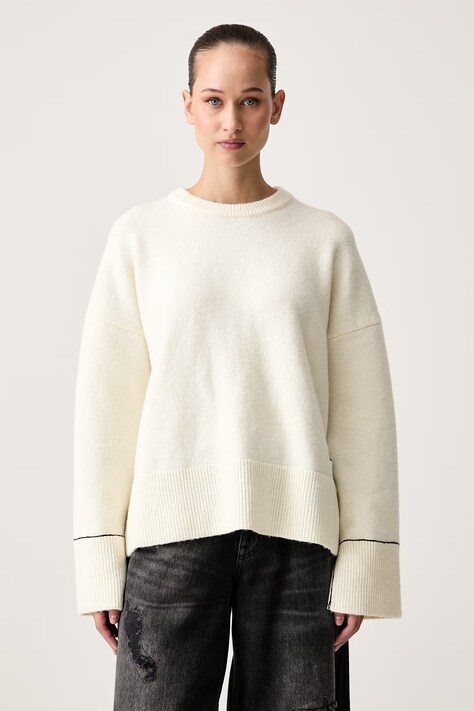 Karl Lagerfeld Jeans Sweter damski z wełną beżowy B4W18057