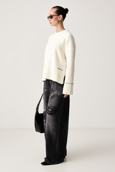 Karl Lagerfeld Jeans Sweter damski z wełną beżowy B4W18057