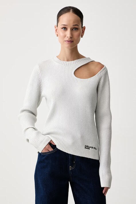 Karl Lagerfeld Jeans Πουλόβερ γυναικείο με μαλλί ασημί B4W18002