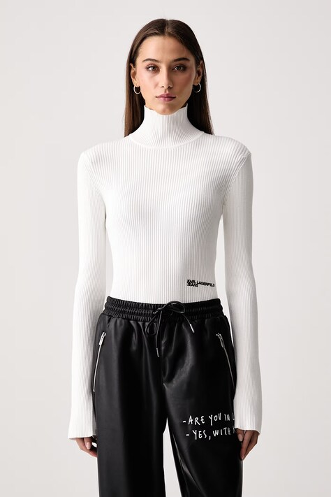 Karl Lagerfeld Jeans Golf damski z wiskozą biały B4W18001