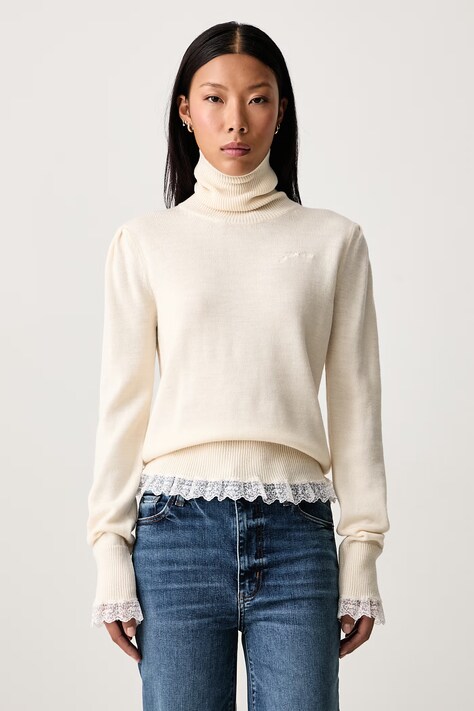 GANNI Sweter z wełny merino damski beżowy A1150062