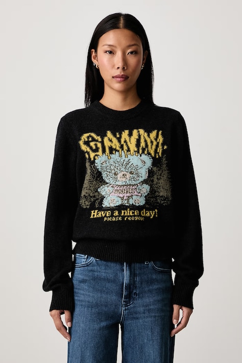 GANNI Teddy sweter z wełną damski szary A1150058