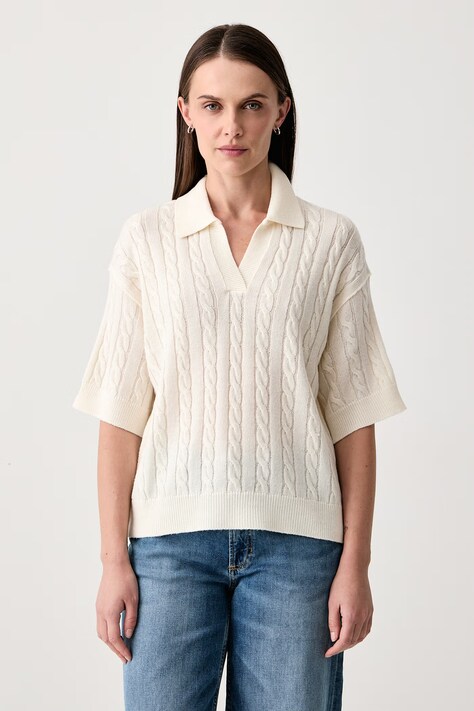 Marc O'Polo Sweter z krótkim rękawem damski z wełną beżowy 5000012259