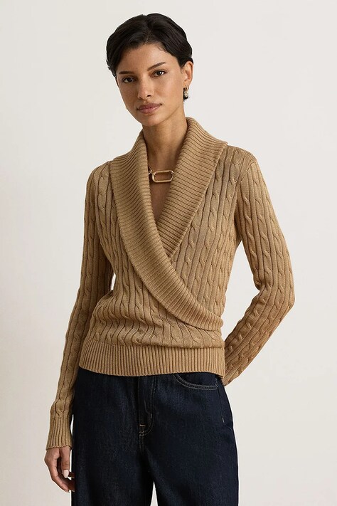 Lauren Ralph Lauren Sweter damski z bawełną brązowy 200P14042