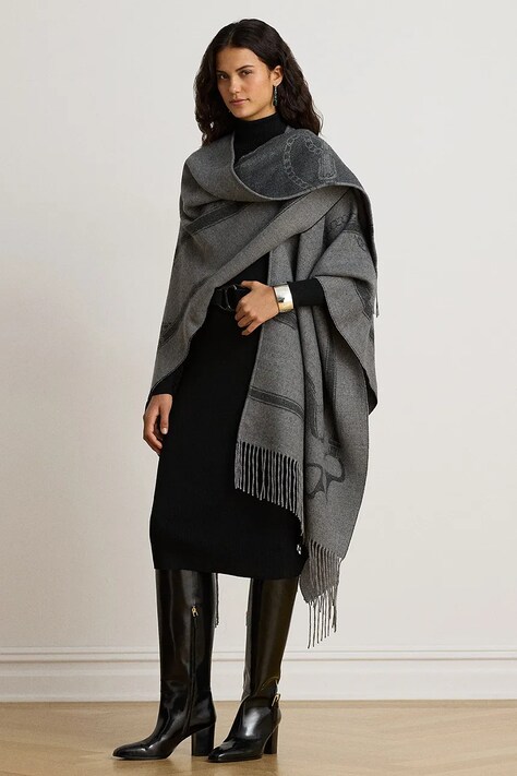 Lauren Ralph Lauren Poncho damskie z wełną szare 454P23618