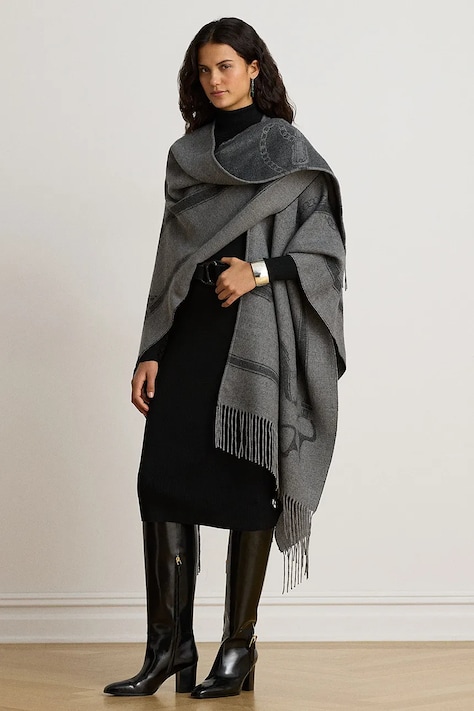 Lauren Ralph Lauren Poncho damskie z wełną szare 454P23618