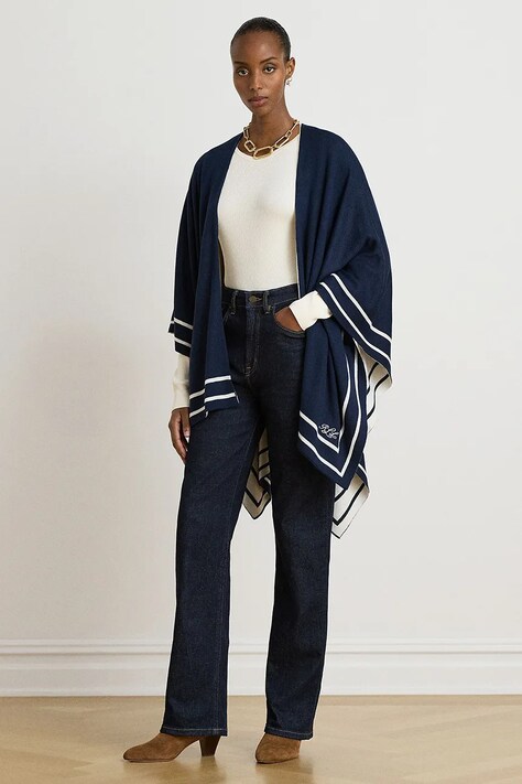 Lauren Ralph Lauren Poncho damskie z wełną granatowe 454P23616