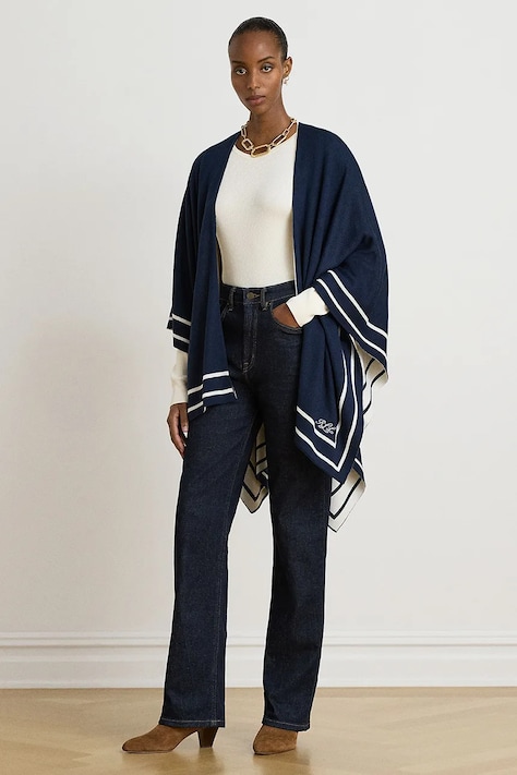 Lauren Ralph Lauren Poncho damskie z wełną granatowe 454P23616
