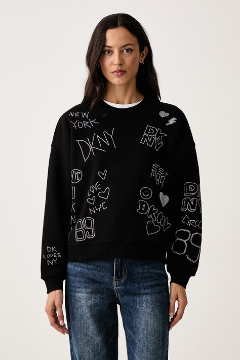 DKNY Bluza damska z bawełną czarna DJ6T1840