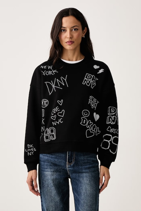 DKNY Bluza damska z bawełną czarna DJ6T1840