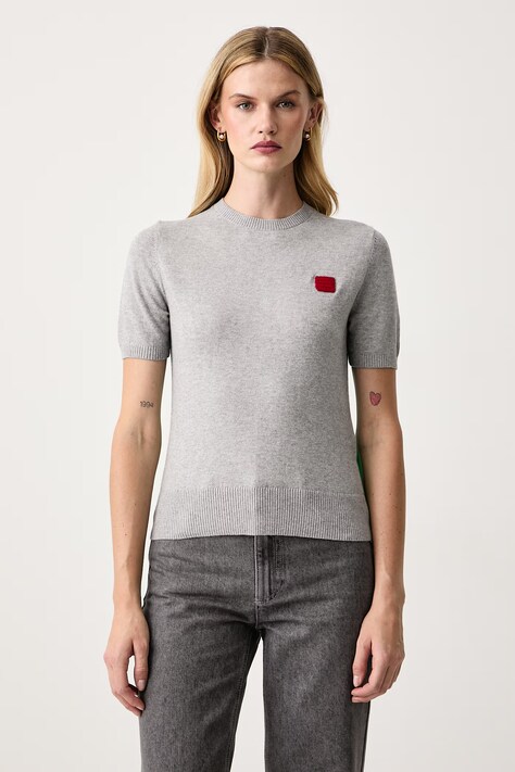 Max&Co. T-shirt swetrowy damski bawełniany z elastanem CHENZIA szary 2626366013200