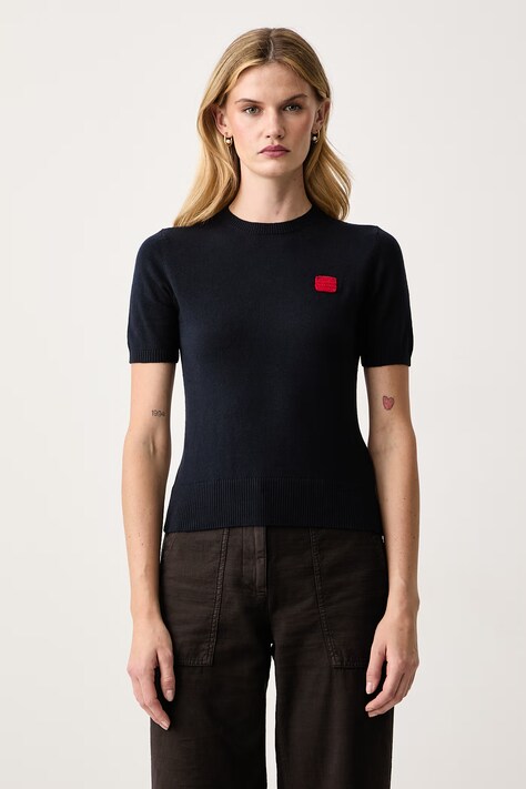 Max&Co. T-shirt swetrowy damski bawełniany z elastanem CHENZIA granatowy 2626366013200